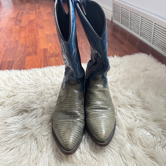 J. Chisholm Vintage Western Leather Cowboy Boots Blue and Gray Size 10 - Picture 7 of 8